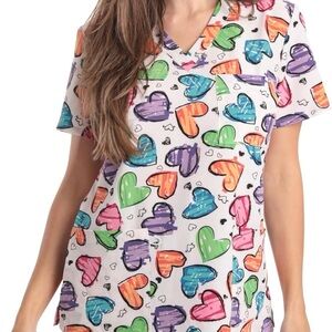 Heart Print Scrub Top